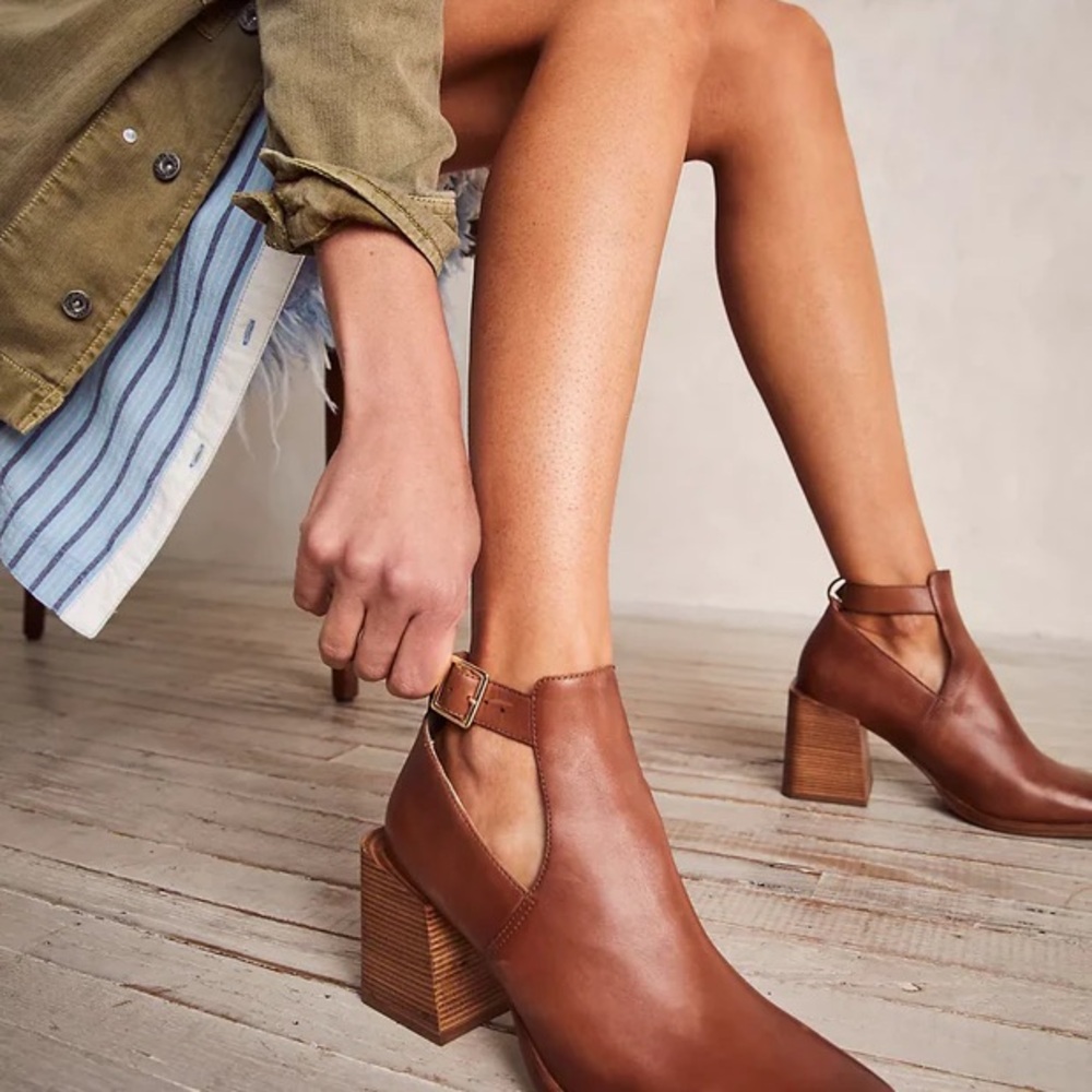 Free people brady buckle Brown Leather Ankle Boots